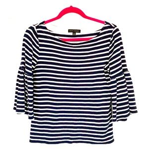 Banana Republic Navy Blue Striped Bell Sleeve Top